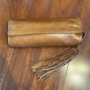 Hobo International Brown Leather Clutch Purse Bag with Tassel